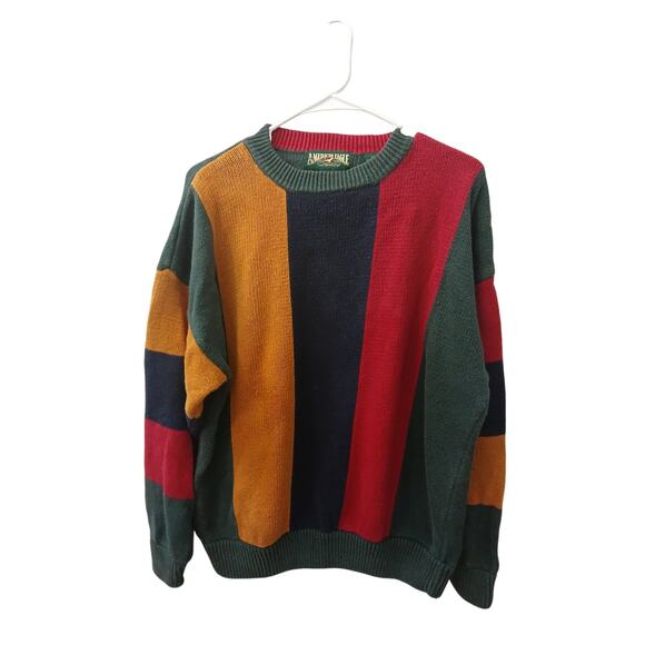 American Eagle Outfitter  Multicolor Stripes Sweater Cotton Blend Relaxed Fit XL - Picture 1 of 7